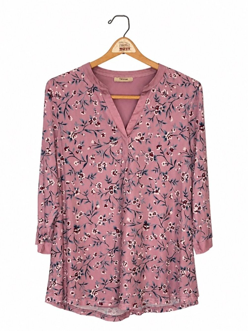 Timeson Womens Floral 3/4 Sleeve Pink Tunic Top L